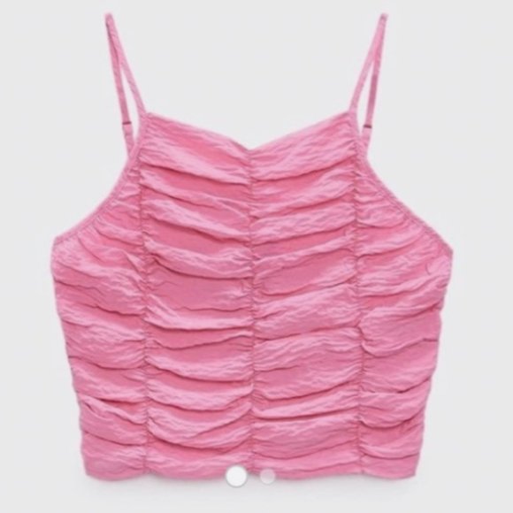 Zara Ruched/Draped Pink Crop Top - Picture 3 of 6